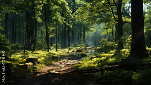 Tranquil Forest Jog Generative AI © vadosloginov