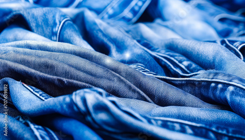 Close-up of Blue Jeans: Smooth and Colorful Fabric Texture with Pattern