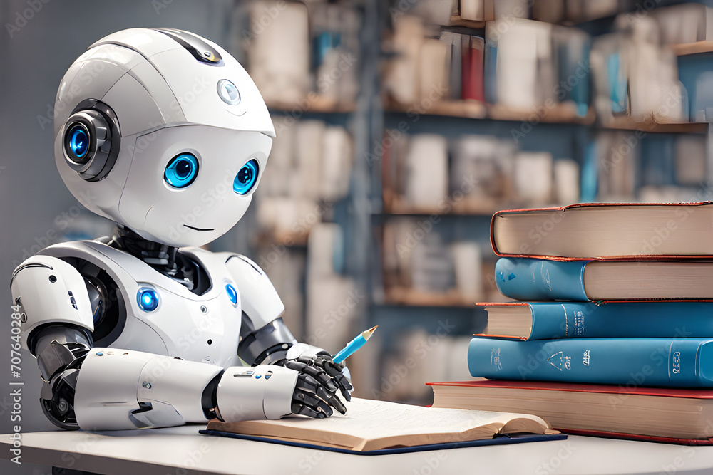 robot with books robot with books