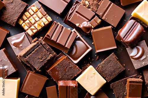Chocolate bar chunks and pieces on chocolate