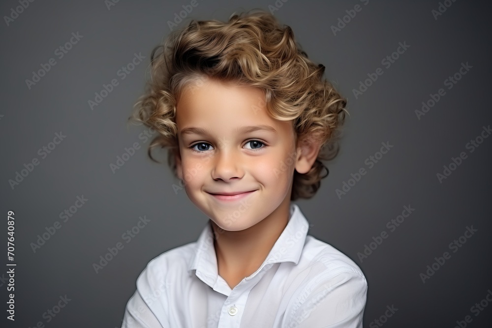 Portrait of a cute little boy with blond curly hair. Studio shot. Portrait of a cute little boy with blond curly hair. Studio shot.