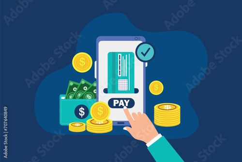 Hand man mobile phone with credit card Pay online concept