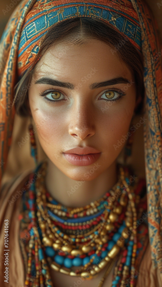 Portrait of a beautiful girl in a headscarf. Close-up,Generative AI
