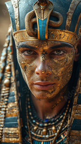 Portrait of an Egyptian warrior with a golden mask on his face,Generative AI