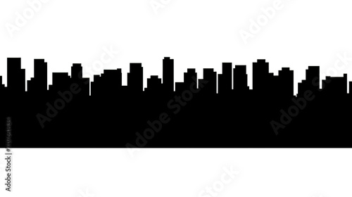 This image shows a simple black silhouette of the city skyline in front of a white background with copy space. City rendering concept. AI generated.