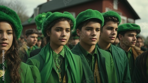 Young people perform St. Patrick day, Green clover, St. Patrick's Day, Shamrocks, Generative AI 