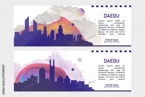 Daegu city banner pack with abstract shapes of skyline, cityscape, landmark. South Korea megapolis travel vector horizontal illustration layout, brochure, website, page, presentation, header, footer