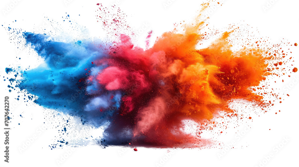 Holi color festival rainbow colours powder explosion isolated on white, transparent, PNG
