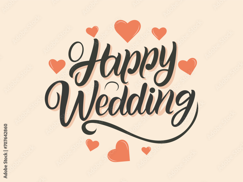 happy wedding-vector typography