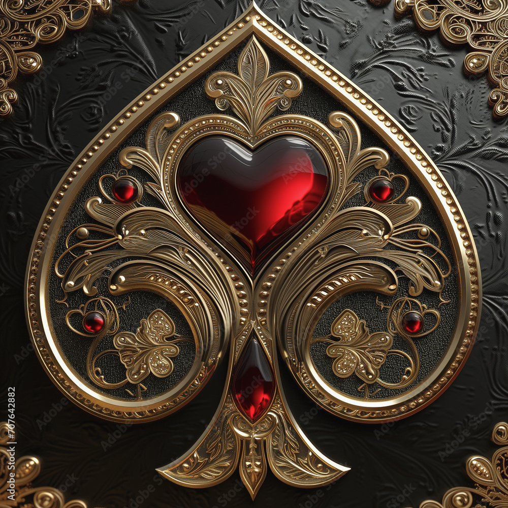 Ornate spade symbol with intricate gold details on a transparent background, ideal for luxurious and gaming designs.
Ornate spade symbol with intricate gold details on a transparent background, ideal for luxurious and gaming designs.