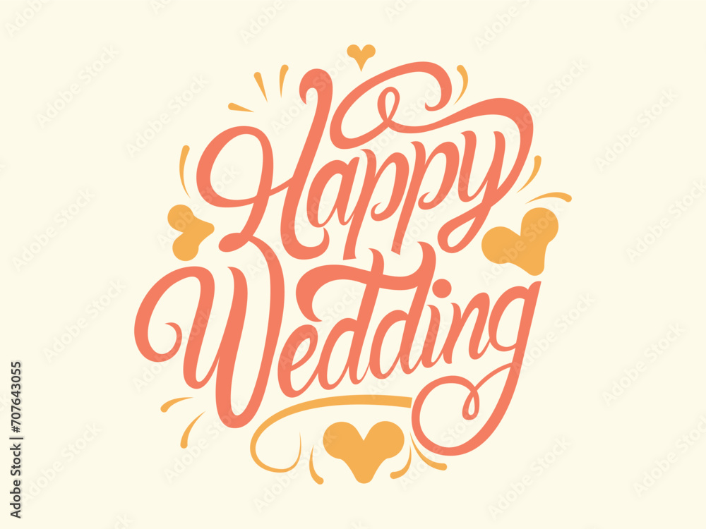 happy wedding-vector typography