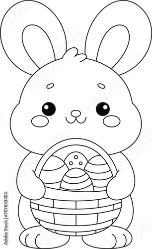 Easter Bunny and a basket of decorated Easter egg coloring page