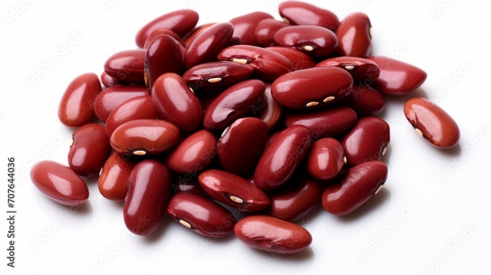 A small heap of kidney beans captured in a close-up realistic photo against a white background Generative AI A small heap of kidney beans captured in a close-up realistic photo against a white background Generative AI