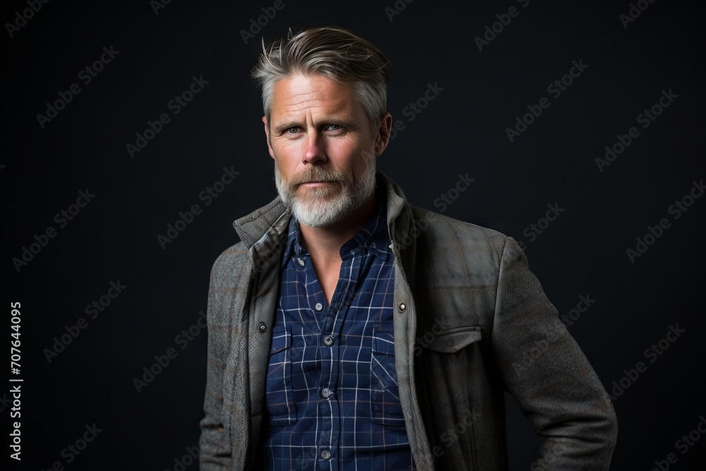 Portrait of a handsome mature man in a checkered jacket. Portrait of a handsome mature man in a checkered jacket.