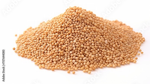A small mound of quinoa seeds captured in a close-up realistic photo against a white background Generative AI