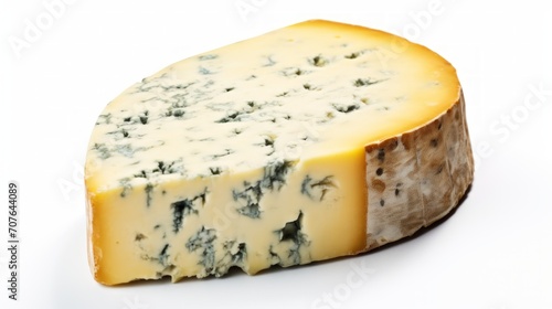 A tangy blue cheese showcased in a close-up realistic photo against a white background Generative AI