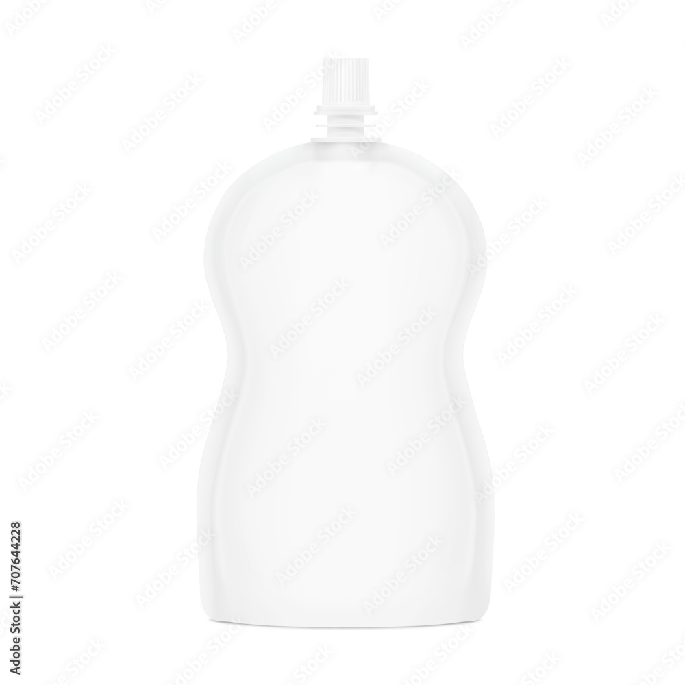 Figure curve spout pouch packaging mockup. Vector illustration isolated on white background. Front view. Can be use for template your design, presentation, promo, ad. EPS10. Figure curve spout pouch packaging mockup. Vector illustration isolated on white background. Front view. Can be use for template your design, presentation, promo, ad. EPS10.