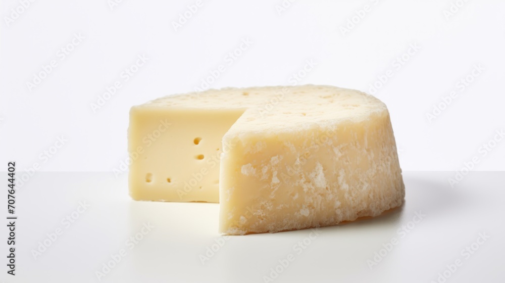 Close-up realistic photo of a crumbly asiago cheese against a white background Generative AI