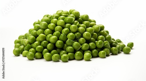 Close-up realistic photo of a small mound of green peas on a white background Generative AI