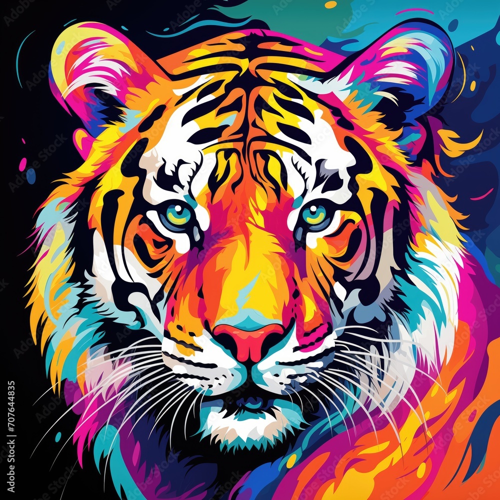 Abstract square animal background illustration - Colorful pop art painting of tiger. Print on canvas or download Abstract square animal background illustration - Colorful pop art painting of tiger. Print on canvas or download