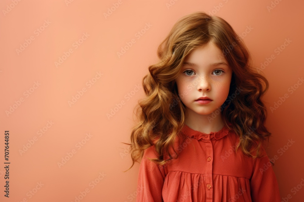 Portrait of a beautiful little girl with long curly hair. Beauty, fashion.