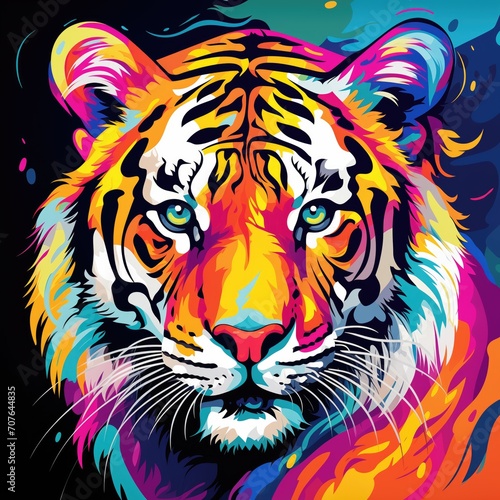 Abstract square animal background illustration - Colorful pop art painting of tiger. Print on canvas or download