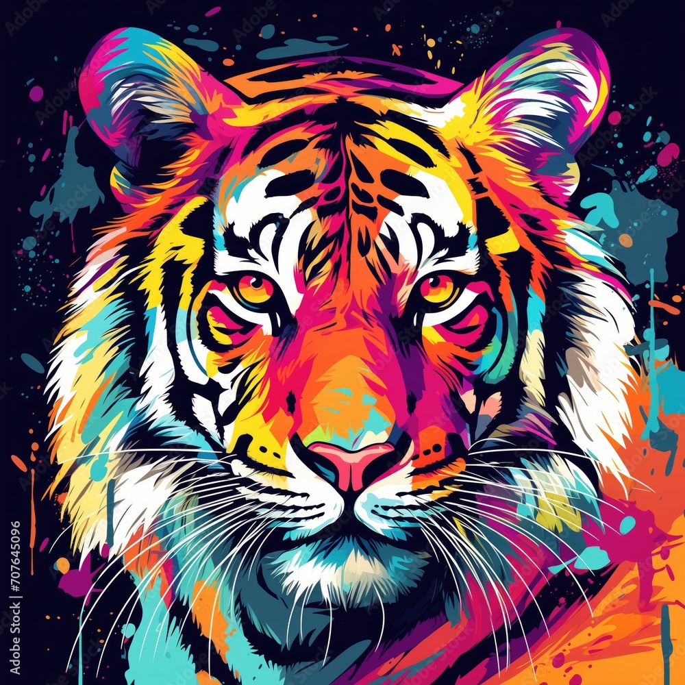 Abstract square animal background illustration - Colorful pop art painting of tiger. Print on canvas or download Abstract square animal background illustration - Colorful pop art painting of tiger. Print on canvas or download