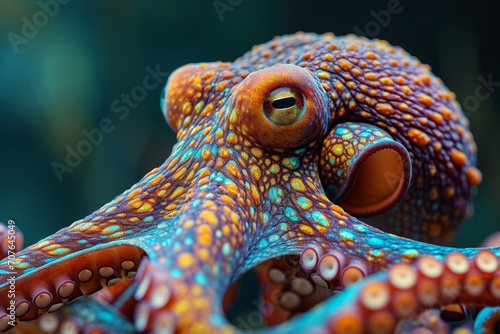 An artistic rendering of a freckled octopus, with each arm dotted with unique patterns.