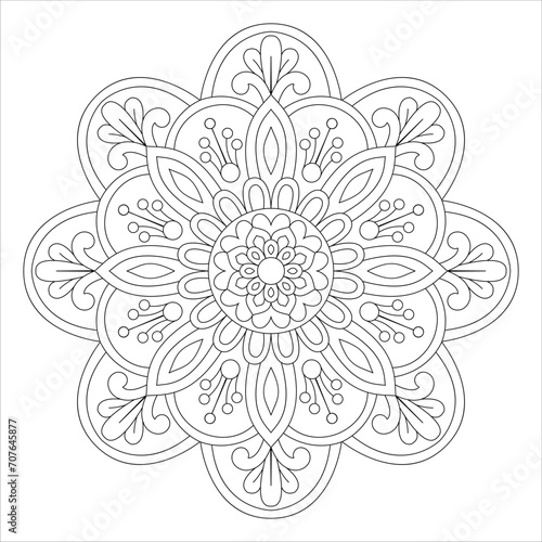 Hand drawn doodle mandala with ethnic mandala for Coloring book page