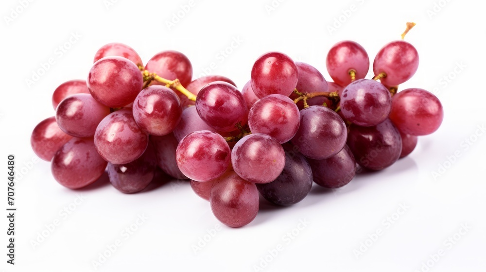 Three sweet red grapes captured in a close-up realistic photo against a white background Generative AI