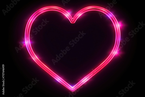 Pink diode neon lamp heart on black background, card for Valentine\'s Day