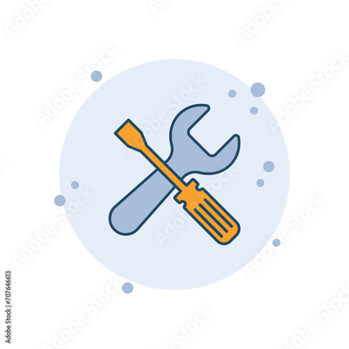 Cartoon repair icon vector illustration. Spanner, screwdriver on bubbles background. Service sign concept.