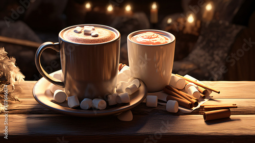 Realistic hot chocolate neutral palette warm lighting