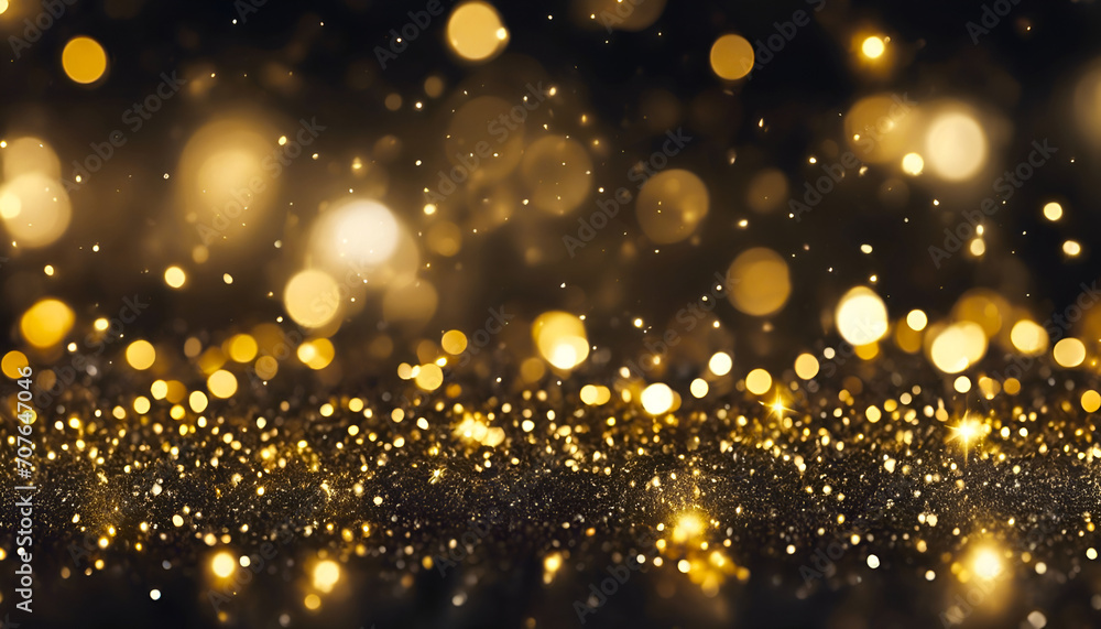 golden christmas particles and sprinkles for a holiday celebration like christmas or new year. shiny golden lights. wallpaper background