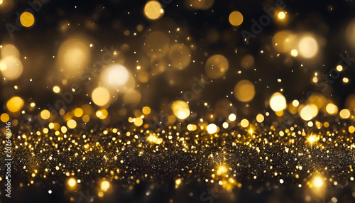 golden christmas particles and sprinkles for a holiday celebration like christmas or new year. shiny golden lights. wallpaper background