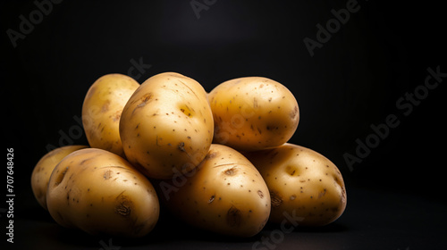 Realistic potatoes black background POV sharp focus