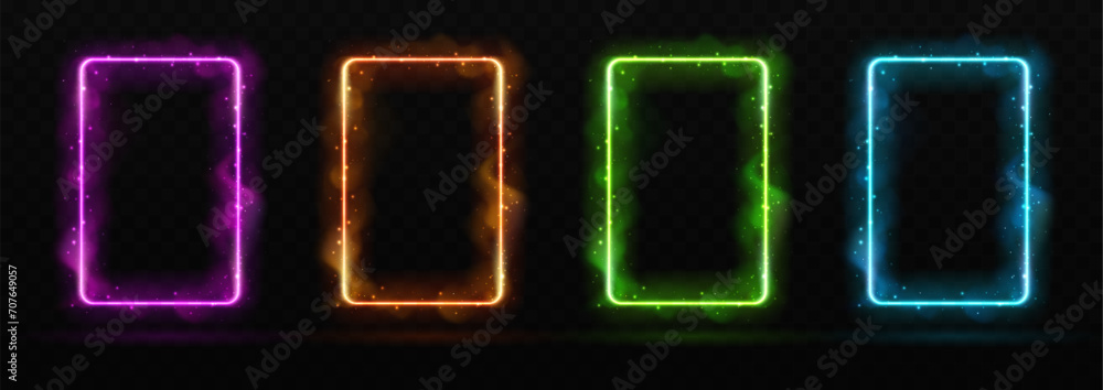 Εκτύπωση καμβά Set of Magic colorful glowing shiny trails or neon frames isolated on black transparent background