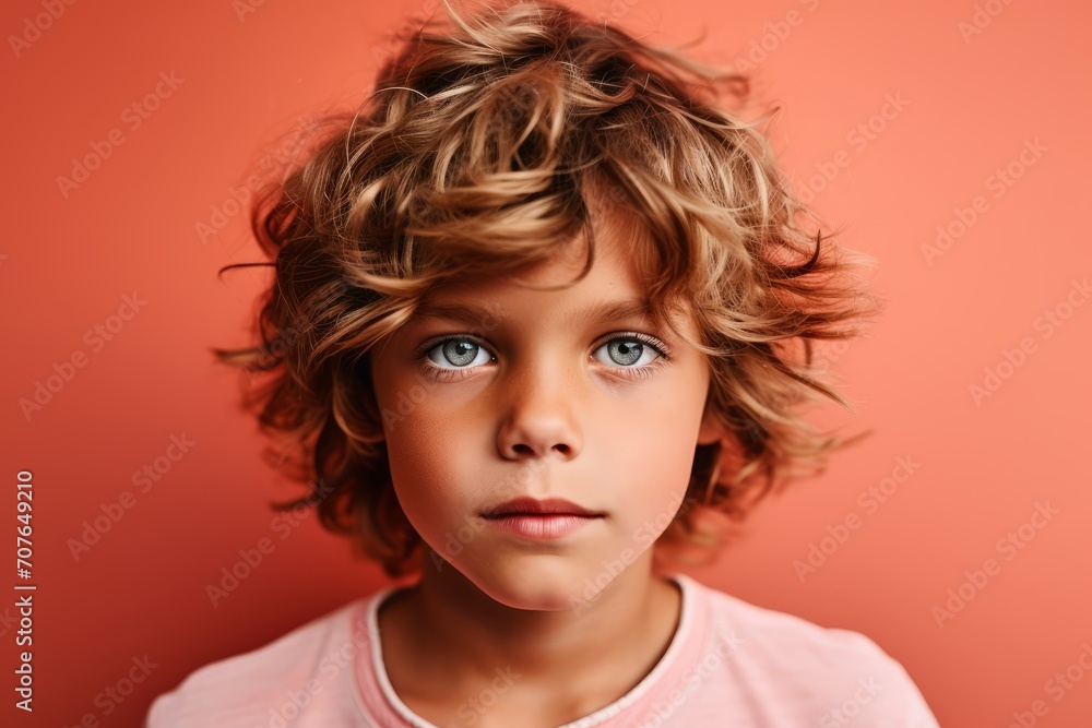 Portrait of a cute little girl with curly hair on a pink background. Portrait of a cute little girl with curly hair on a pink background.