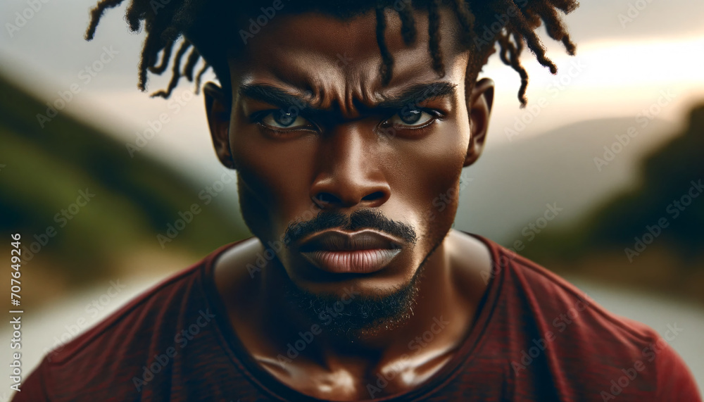 Un hombre africano con una expresión seria y decidida suelta una mirada ...