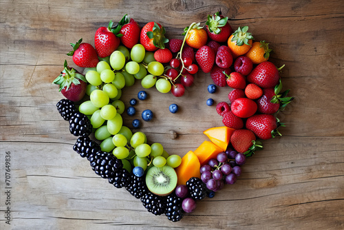 fruit and berries heart shaped