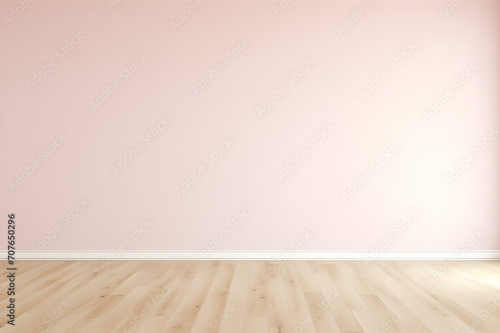 Empty Room with Pink Wall and Wooden Floor