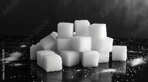 Realistic sugar cubes on black background long