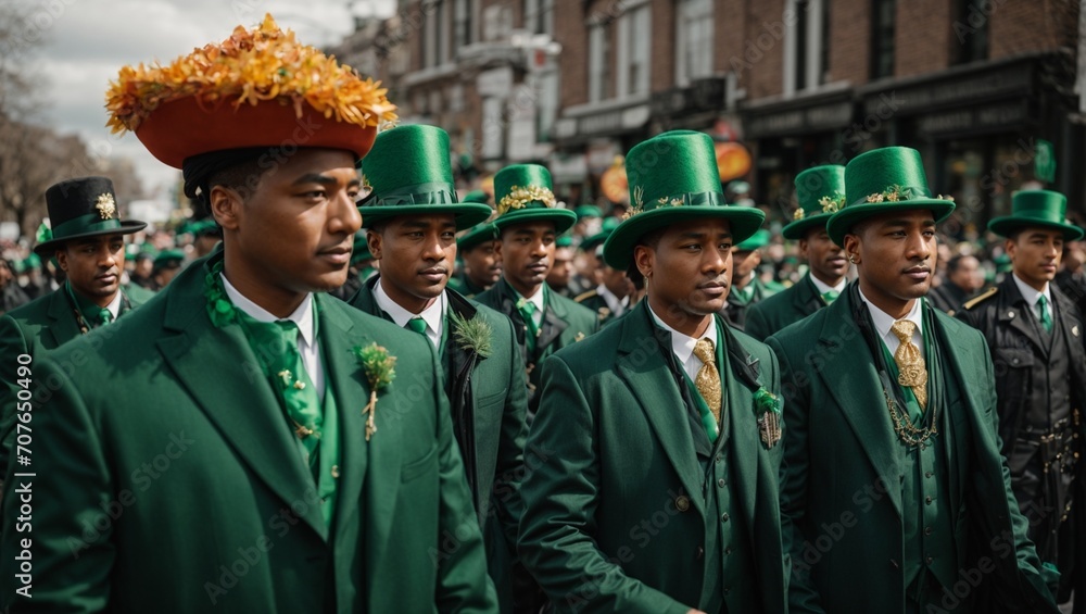 People on St. Patrick day Celebration, Green Hat, Young people perform St. Patrick day, Green clover, St. Patrick's Day, Shamrocks, Generative AI