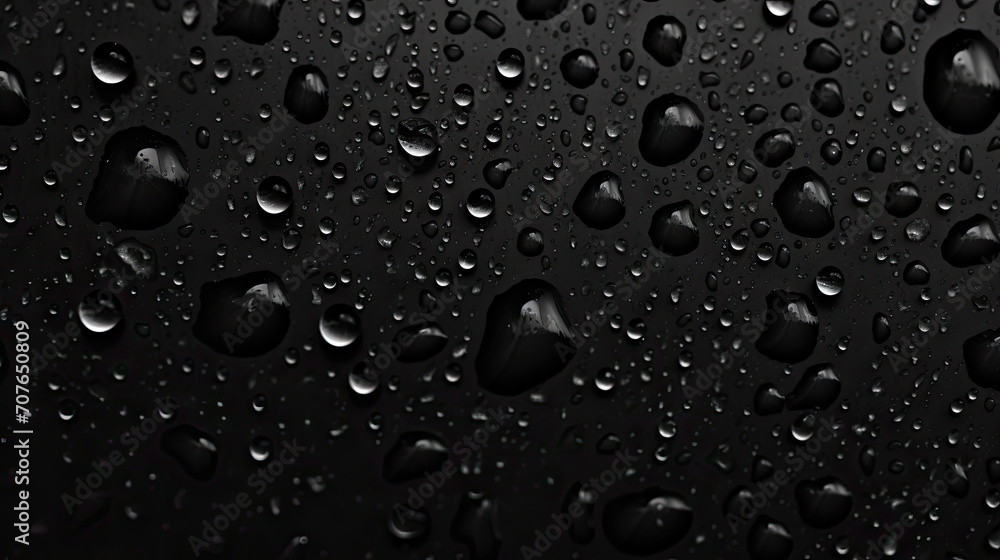 Water drops on a black background, water drop dark tone. Water droplets on black