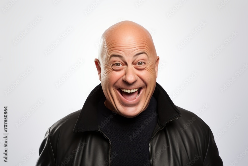 Portrait of a funny bald man with a surprised expression on his face Portrait of a funny bald man with a surprised expression on his face