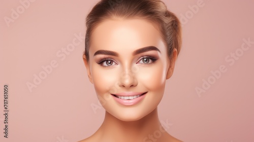 Beautiful woman wearing medical scrubs, isolated on pink background. Place holder, copy space banner for medical and beauty industry