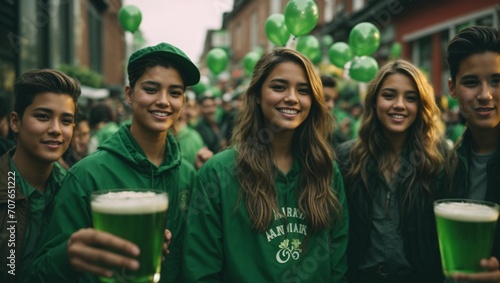 People on St. Patrick day Celebration, Green Hat, Young people perform St. Patrick day, Green clover, St. Patrick's Day, Shamrocks, Generative AI