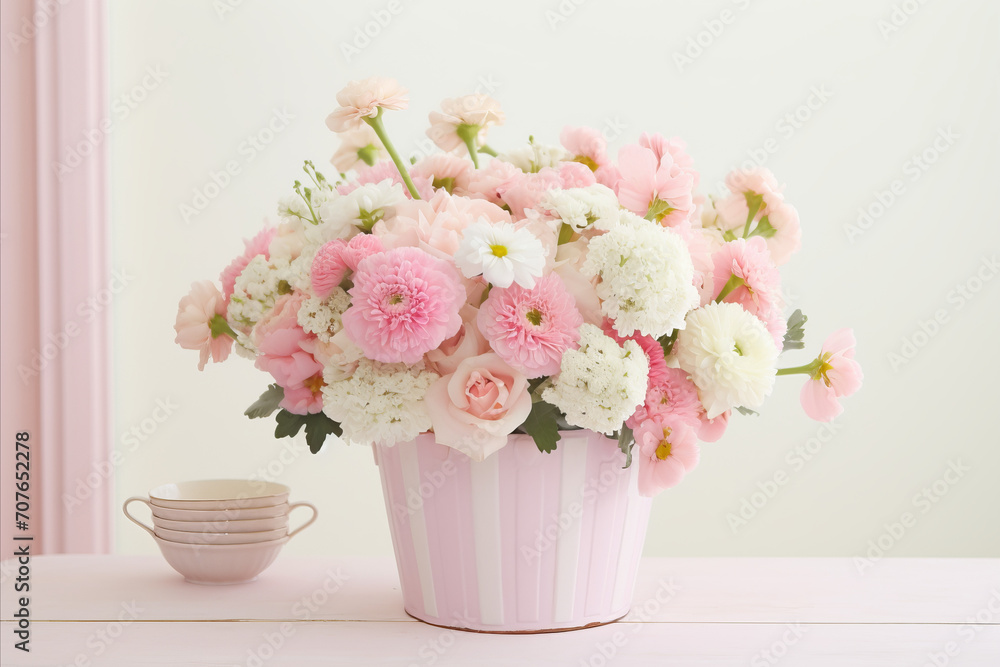 bouquet of pink and white flowers in vase