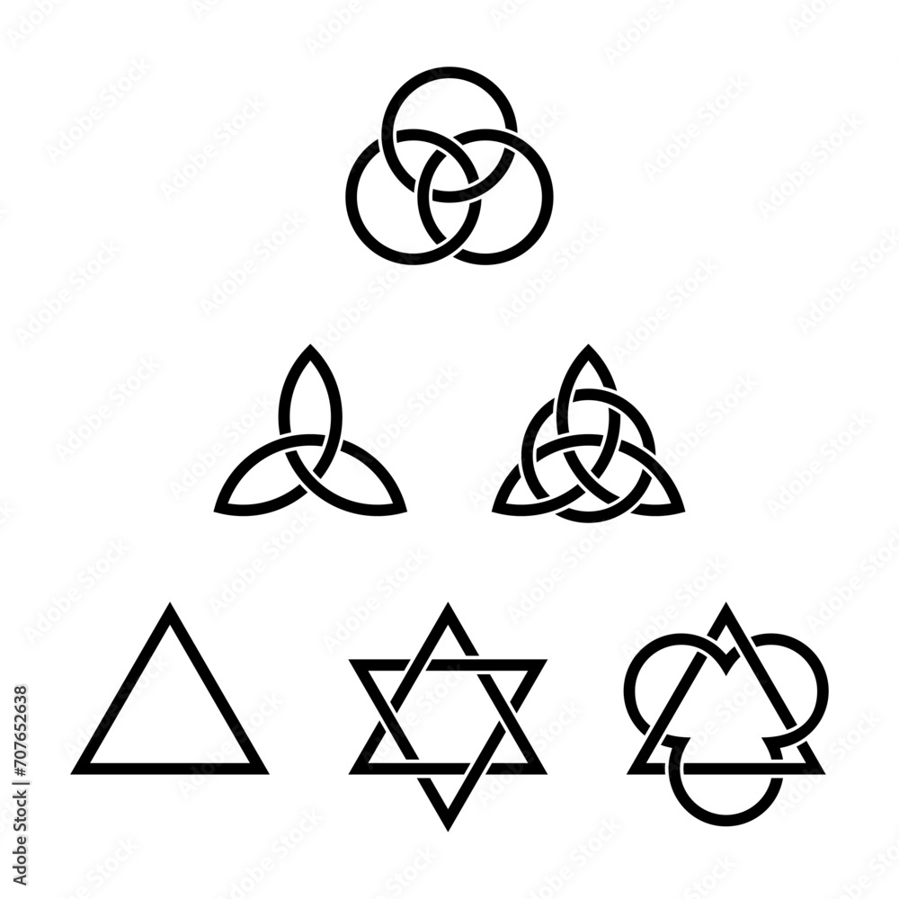 Six Trinity symbols. Ancient Christian symbols, formed by interlaced ...