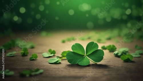 St Patricks Day background, pretty 4 leaf clovers, green and white, Generative AI
